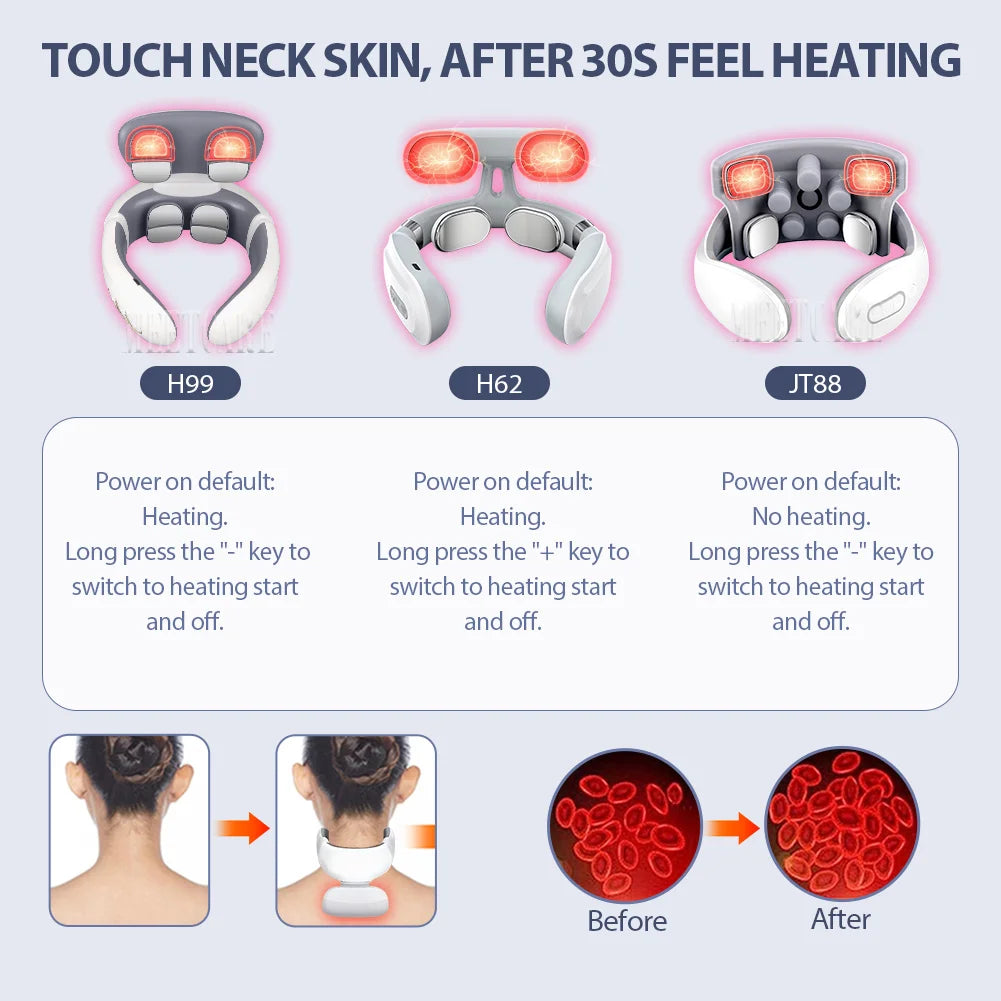 Smart Back Neck Massager with Heating TENS Pulse Cervical Muscle Massage Wireless Shoulder Care Device
